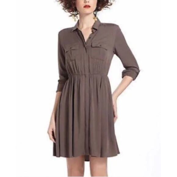 Maeve Olive Green Roll Tab Sleeve Button Front Dakota Shirt Dress Size Small - Picture 1 of 12